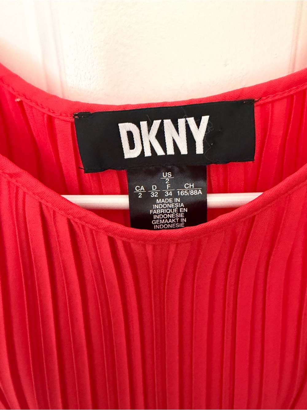 DKNY Coral-Red Pleated Midi Dress